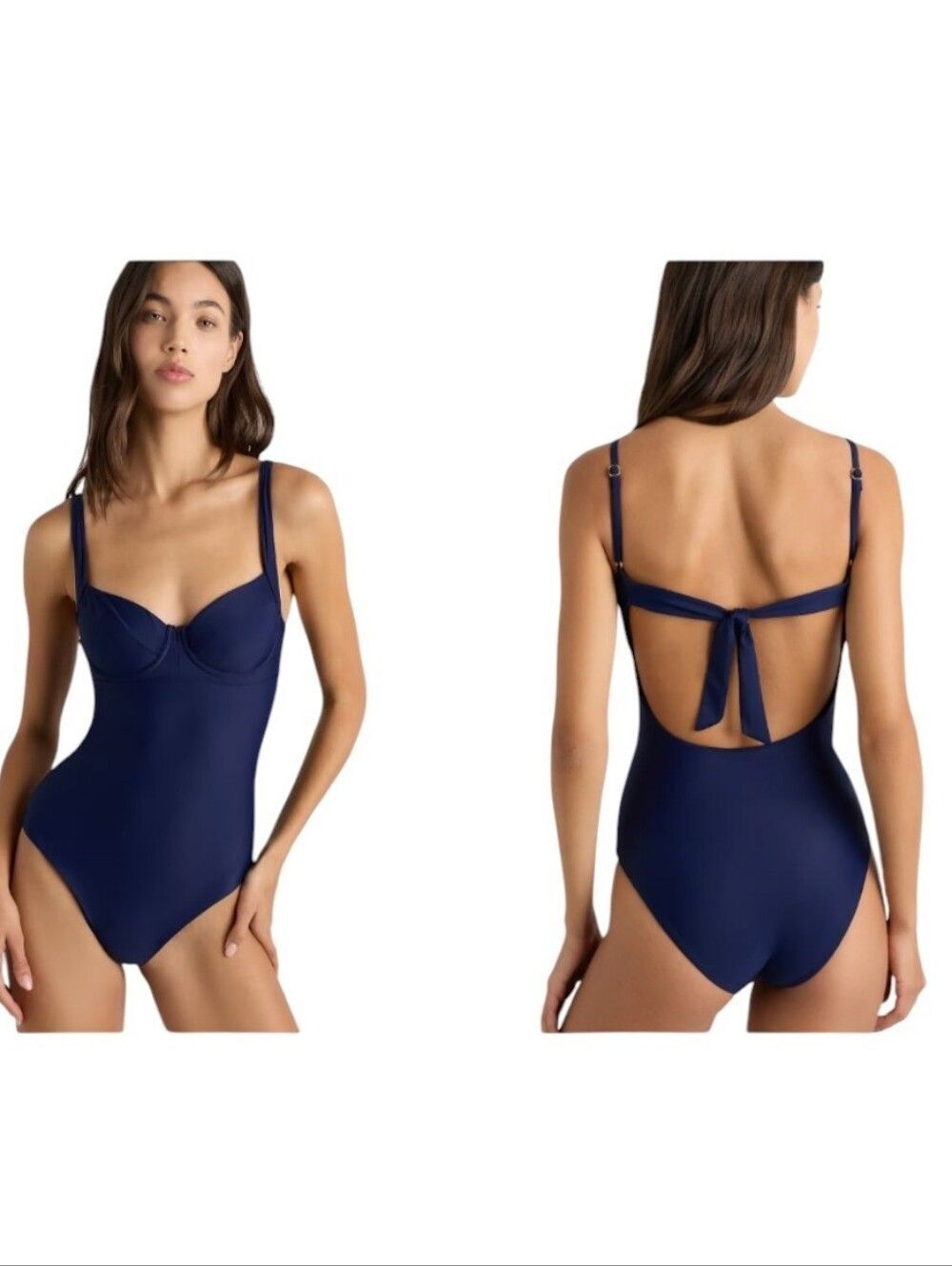 NWT Quince Italian Underwire One-Piece Swimsuit Deep Navy Blue Size M